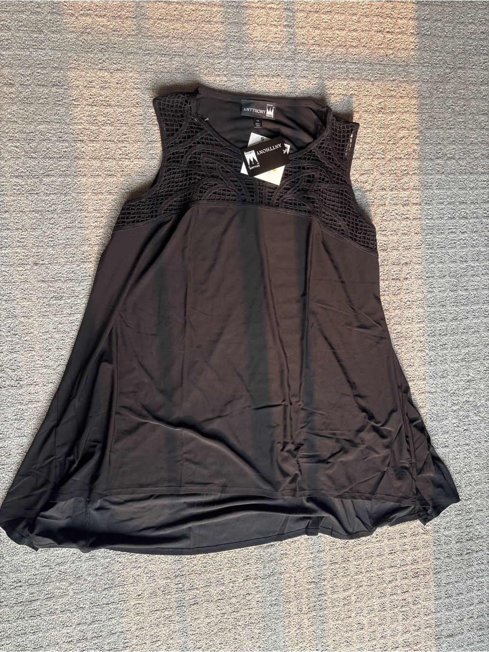 Antthony Black Sleeveless Crochet Swing Tank